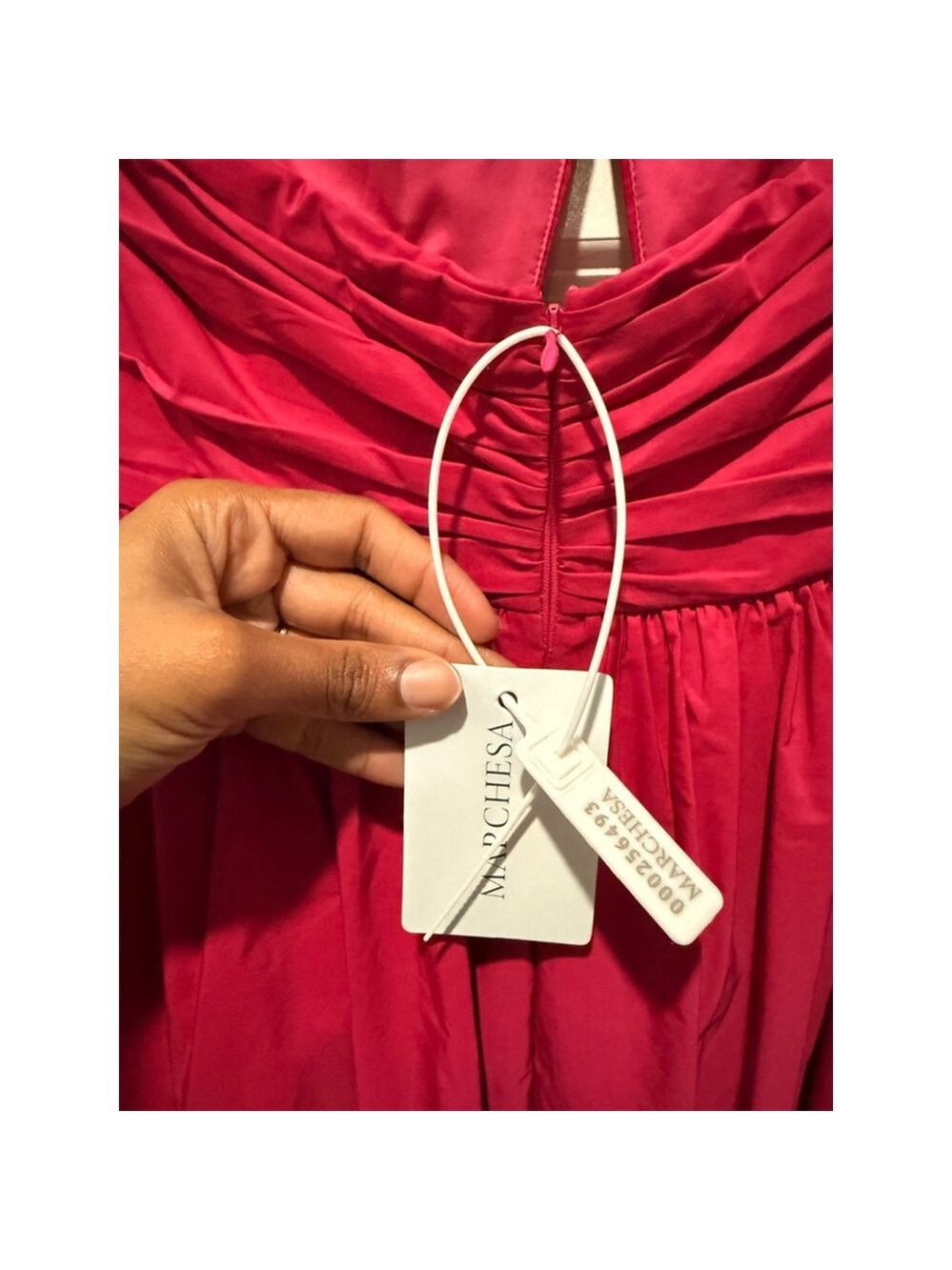 Women's Marchesa Notte Fuchsia Cutout Taffeta Halterneck Gown Size 6 - Picture 8 of 11
